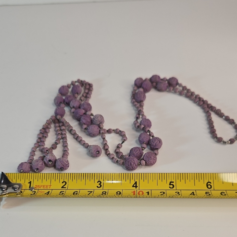 Vintage Crushed-Rose Petal Lavender Bead Necklace Tassel Flapper Victorian - Picture 6 of 6